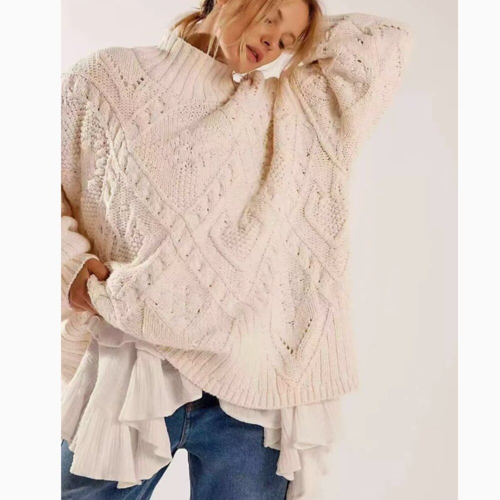 Free People Cream Cowl Neck Sweater
